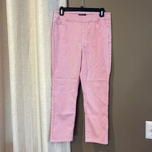 Mario Serrani Pink & White Striped Ankle Stretch Pants, Size Medium